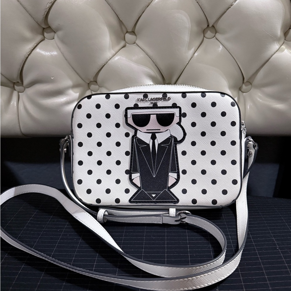 Karl Lagerfeld White Polka Dot Crossbody Bag